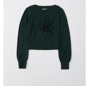 Abercrombie Forest Green Knot Front Cropped Sweater Size S